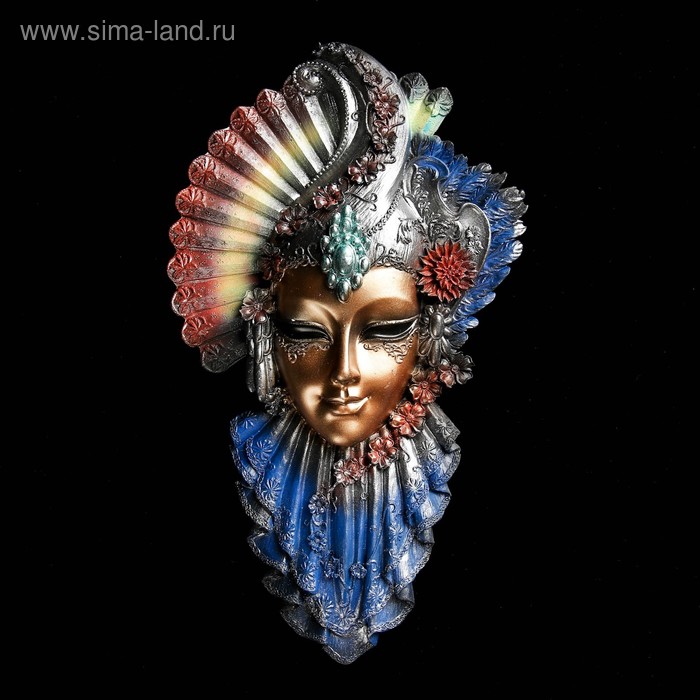 Венецианская маска «Рубин», панно, настенный декор, золото, 32 см, МИКС