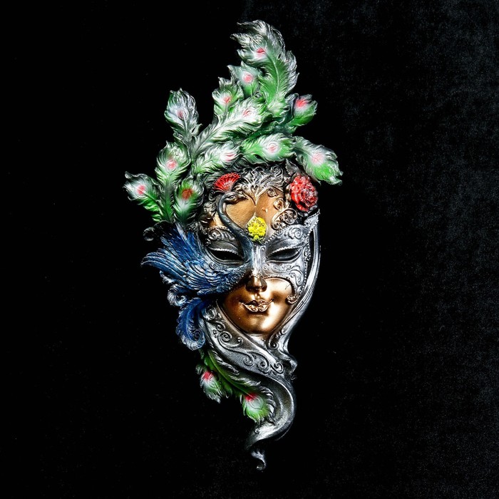 Венецианская маска "Павлин" цветной, 35см - фото 1906898524