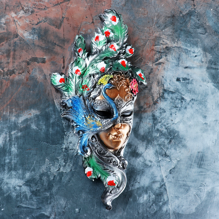 Венецианская маска "Павлин" цветной, 35см - фото 1906898517