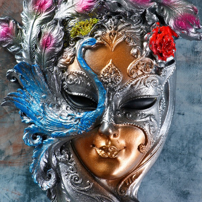 Венецианская маска "Павлин" цветной, 35см - фото 1906898519