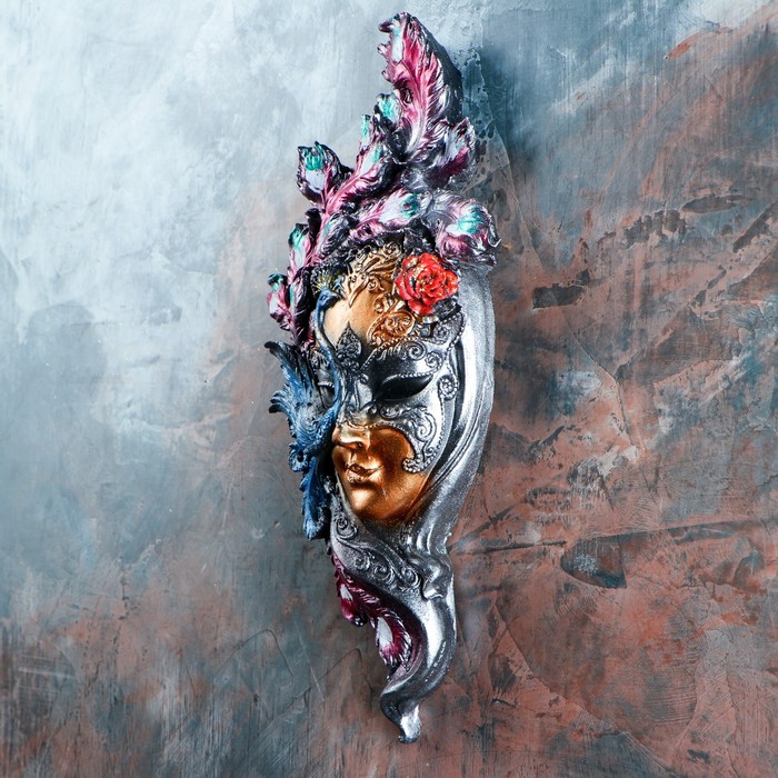 Венецианская маска "Павлин" цветной, 35см - фото 1906898521