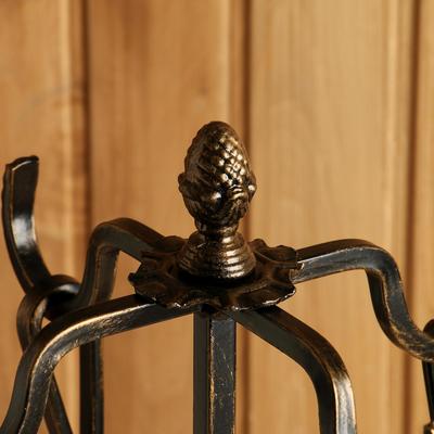 Каминный набор «Спирали», 4 предмета: кочерга, щипцы, совок, метёлка, на стойке