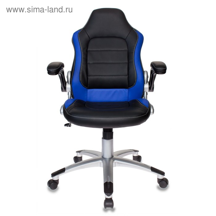 Кресло игровое Бюрократ VIKING-1/BL+BLUE, искусственная кожа, чёрный/синий - Фото 1