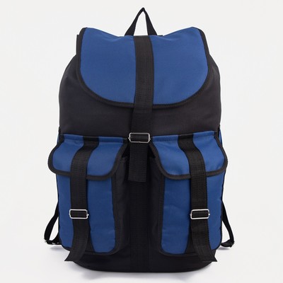 Рюкзак туристический, 55 л, отдел на шнурке, 4 наружных кармана, «ЗФТС», цвет чёрный/синий