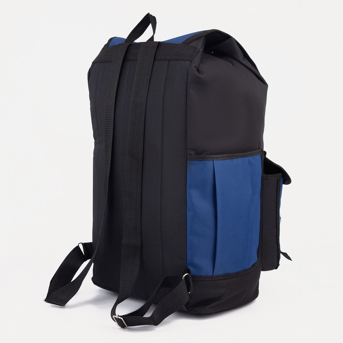 Рюкзак туристический, 55 л, отдел на шнурке, 4 наружных кармана, цвет чёрный/синий - фото 1912109313
