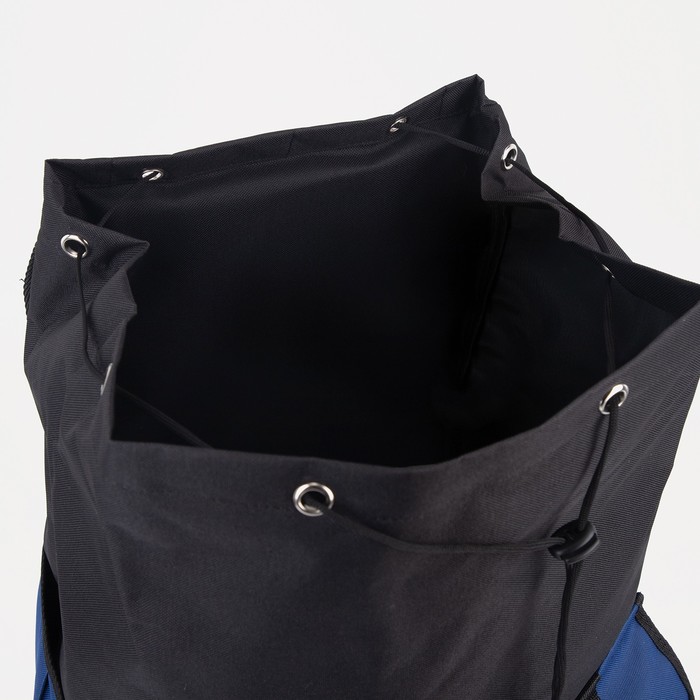 Рюкзак туристический, 55 л, отдел на шнурке, 4 наружных кармана, цвет чёрный/синий - фото 1912109315
