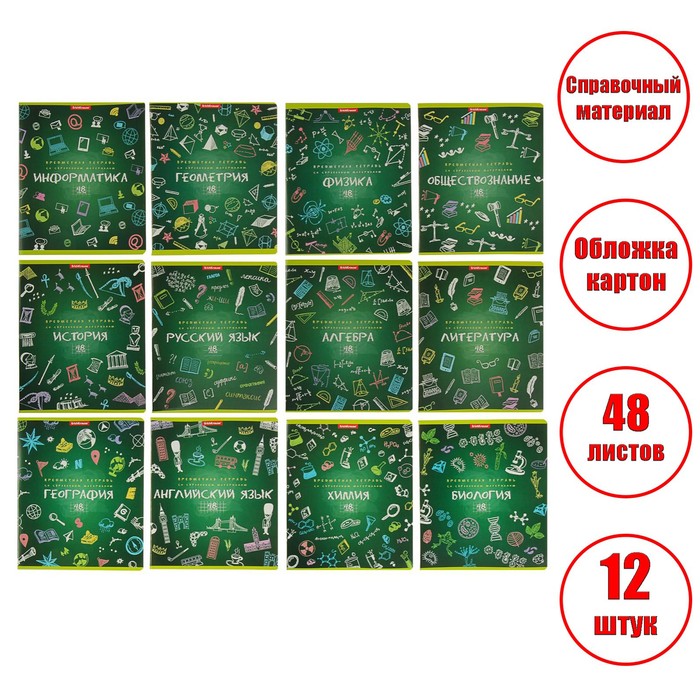 Комплект предметных тетрадей 48 листов, 12 штук, ErichKrause 