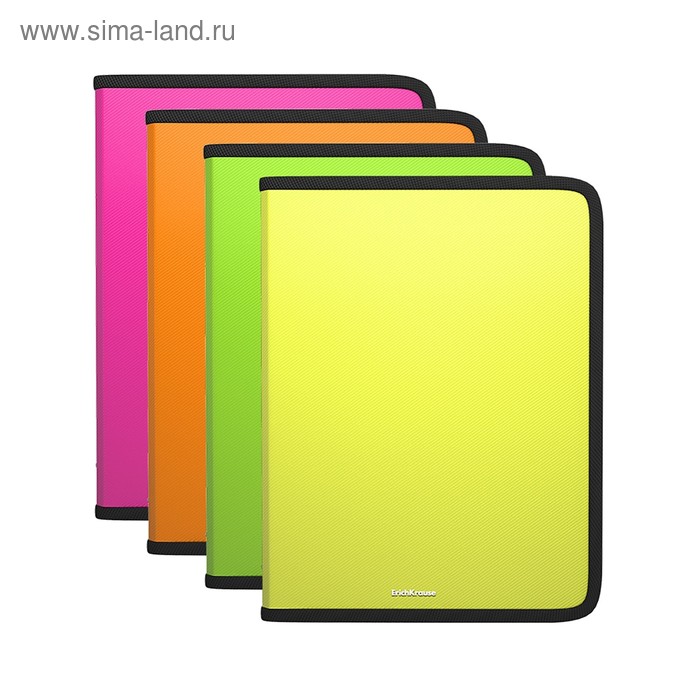 Папка пластиковая А4, молния вокруг, Офис цветная Erich Krause Glance Neon, 3 вида МИКС - Фото 1