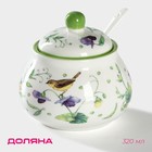 Сахарница с ложкой Доляна «Зелёный сад», 320 мл, 10×9 см, фарфор - Фото 1