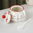 Сахарница фарфоровая с ложкой Доляна «Ромашки», 320 мл, цвет белый - Фото 2