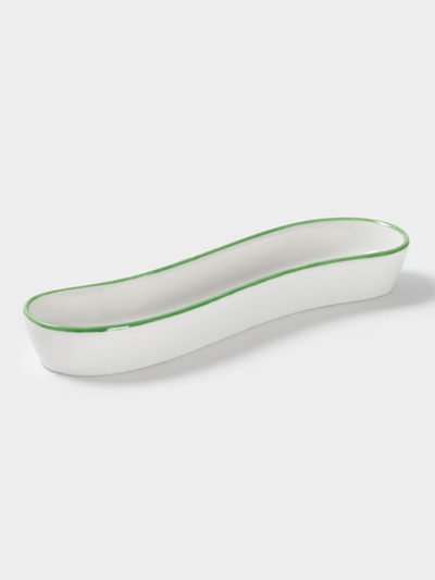 Блюдо фарфоровое для оливок/солений Доляна «Зелёный сад», 20×5×3,5 см, цвет белый