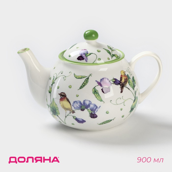 Чайник фарфоровый заварочный Доляна «Зелёный сад», 900 мл - Фото 1