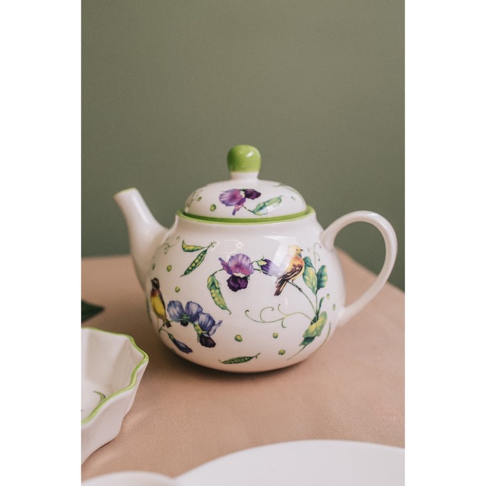 Чайник фарфоровый заварочный Доляна «Зелёный сад», 900 мл - фото 1906898928