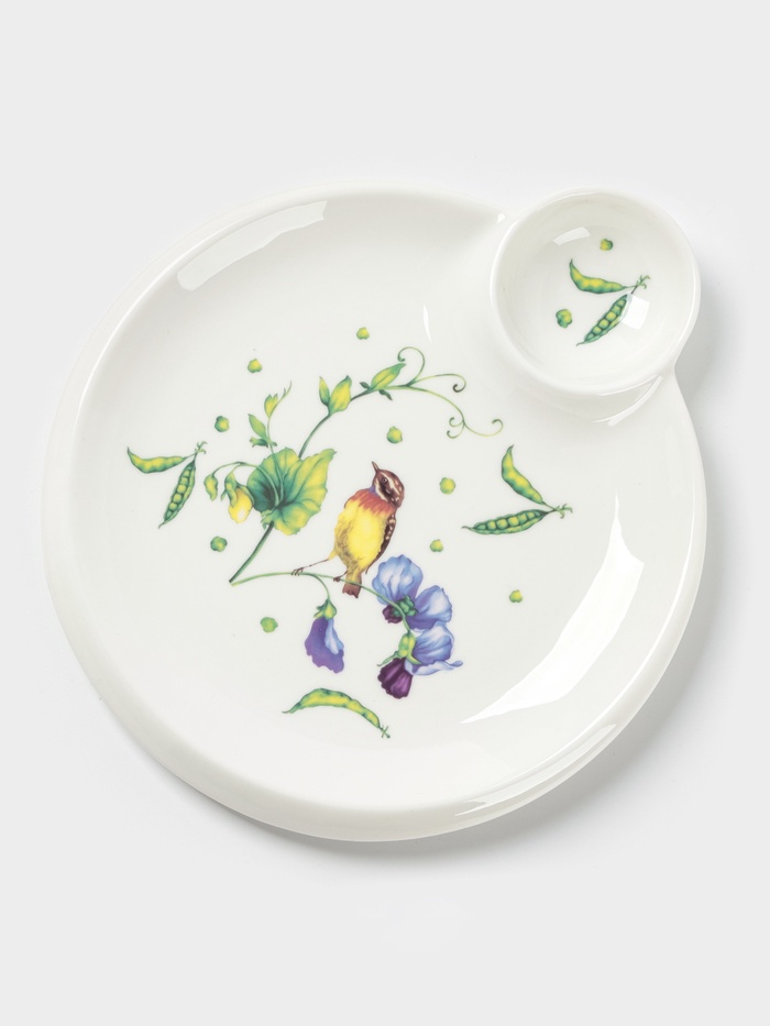 Блюдо Доляна «Зелёный сад», 22.5×20×2 см, с соусником, круглое, фарфор, белое - Фото 1