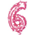 Шар фольгированный 16", цифра 6, сердца, индивидуальная упаковка, цвет розовый - Фото 1