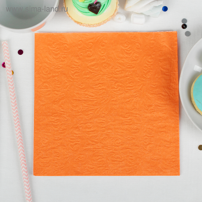 Салфетки оранжевые (набор 20 шт.) 33×33 однотонные, выбит рисунок, оранжевые - Фото 1