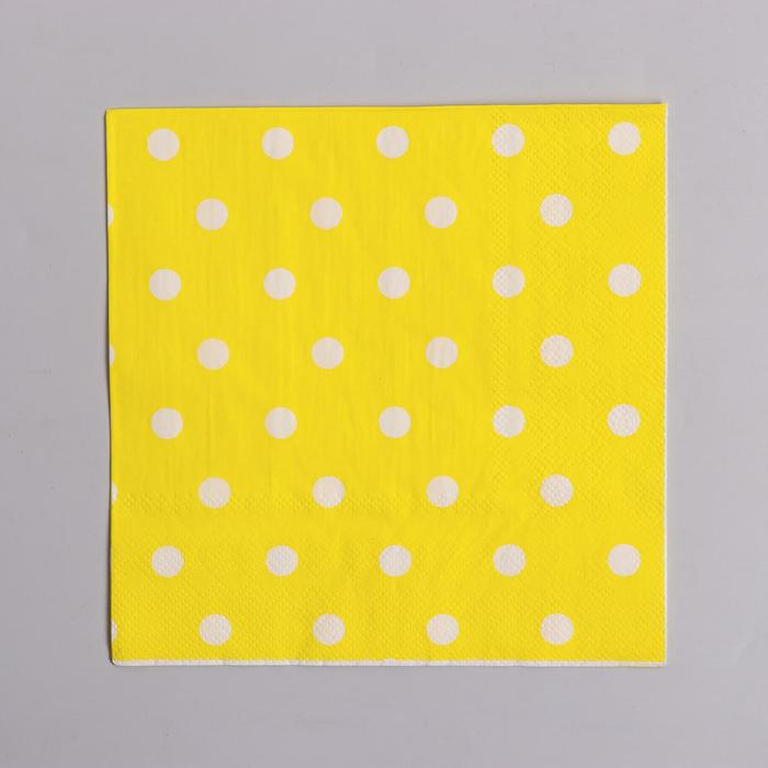 Салфетки бумажные «Горох», 33х33 см, набор 20 шт., цвет жёлтый - Фото 1