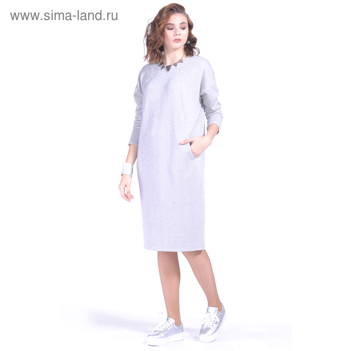 Платье-толстовка женское, цвет светло-серый, р-р 46, рост 164 - Фото 1