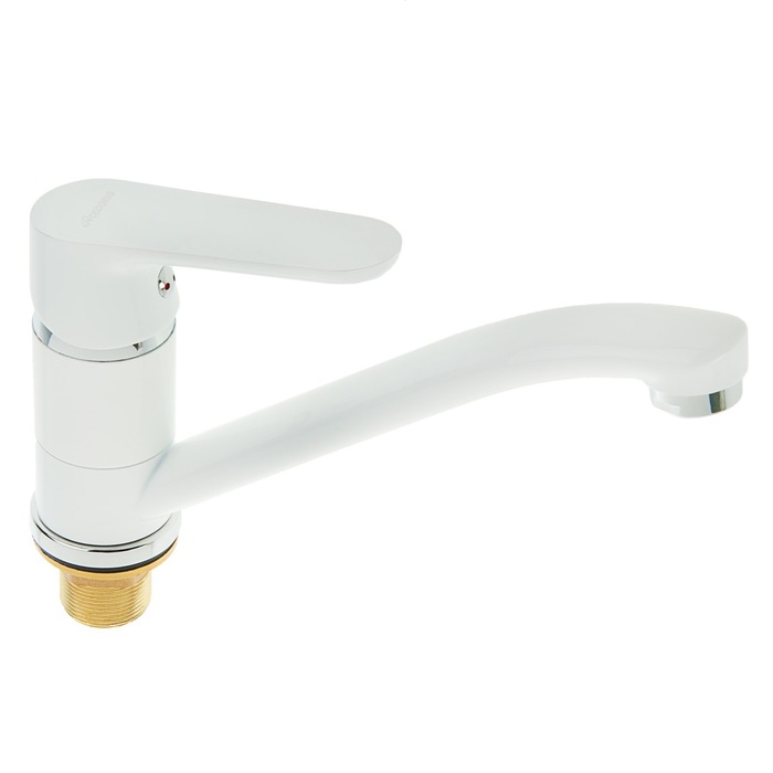 Смеситель для кухни Accoona A4266G, однорычажный, средний излив, с гайкой, силумин, белый - Фото 1