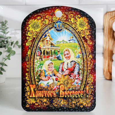 Доска разделочная пасхальная Дарим Красиво «Христос Воскресе. Семейный обед», 19.5×27.5 см, сувенирная, дерево