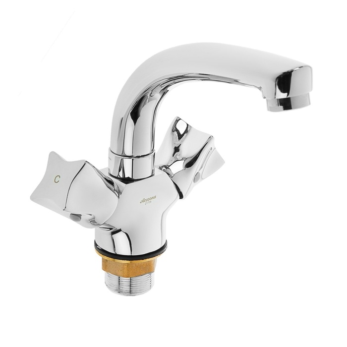 Смеситель для раковины Accoona A89473, двухвентильный, с гайкой, силумин, хром - Фото 1