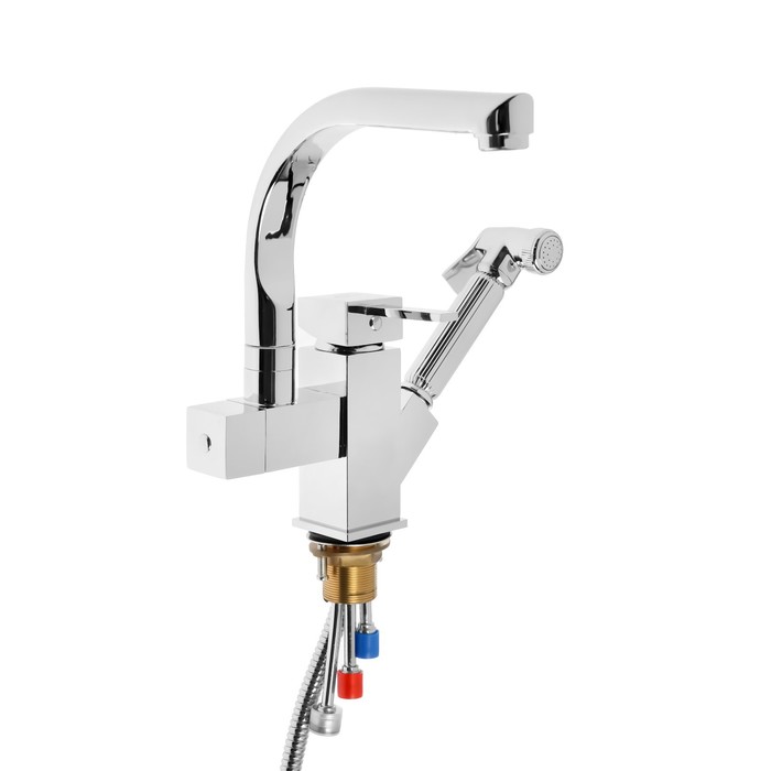 Смеситель для кухни Accoona A4491, с гигиеническим душем, латунь, хром - Фото 1