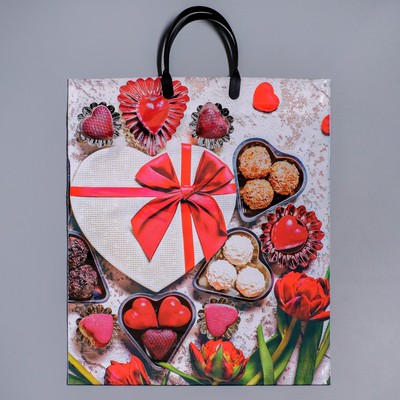 Пакет «Сладкое сердце», полиэтиленовый с пластиковой ручкой, 38×45 см, 100 мкм