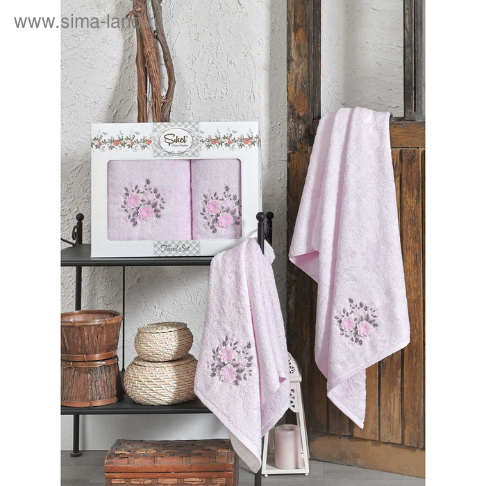 Комплект махровых полотенец FLORIDA 50х90, 70х140 см, цвет розовый, бамбук - Фото 1