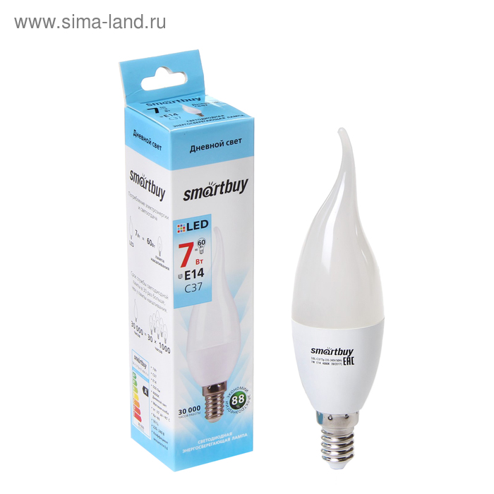 Лампа cветодиодная Smartbuy, Е14, C37, 7 Вт, 4000 К, матовое стекло, дневной белый свет - Фото 1