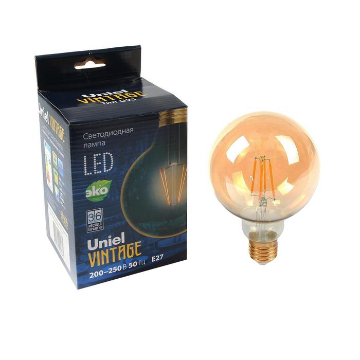 Лампа светодиодная Uniel Vintage, G95, E27, 6 Вт, 230 В, шар, золотистая колба - Фото 1