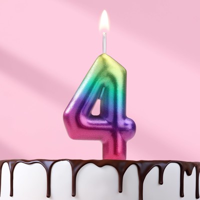 Свеча в торт "Акварель", цифра 4, 5,5 см