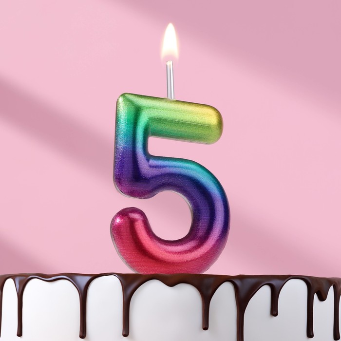 Свеча в торт "Акварель", цифра 5, 5,5 см - Фото 1
