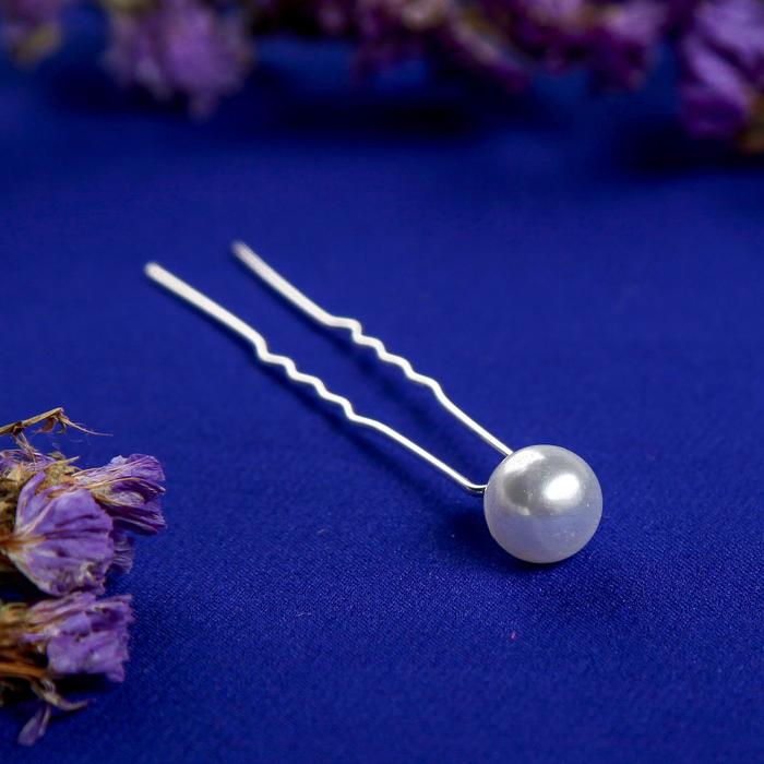 Шпилька для волос «Жемчужинка», 1 см, белая - Фото 1