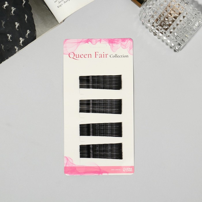 Невидимки для волос «Классика», набор 40 шт., 6 см, чёрные - Фото 1