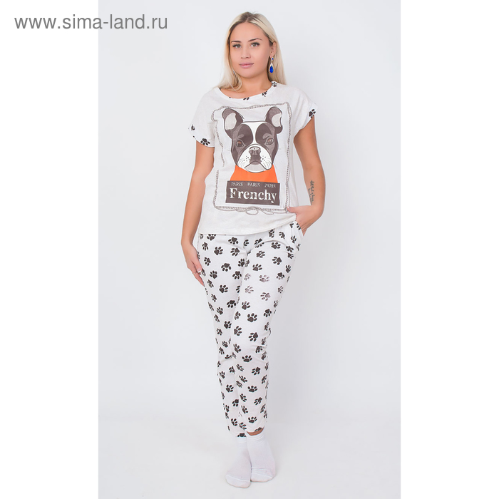 Комплект женский (футболка, брюки) ТК-489 цвет белый, р-р 42 - Фото 1
