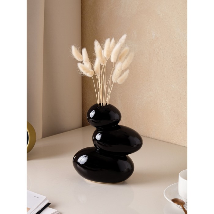 Ваза керамическая "Сбалансированные камни", настольная, чёрная, 20 см - Фото 1