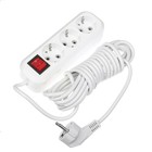 Удлинитель сетевой Smartbuy, 3 розетки, 5 м, 3500 Вт, ПВС 3×1 мм2, 2 USB-A USB-C, 2.1 А, с заземлением, с выключателем, белый - Фото 1