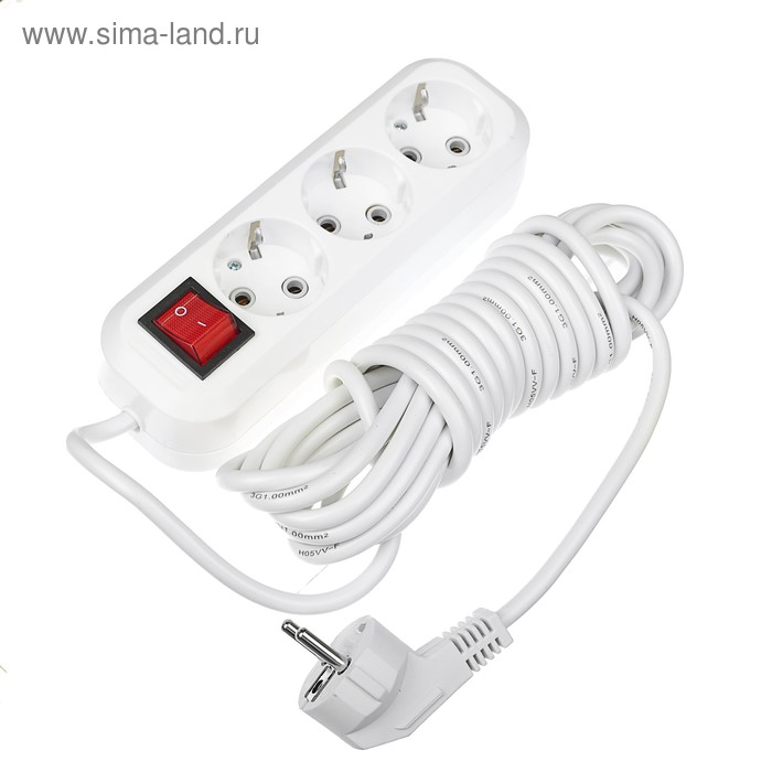 Удлинитель сетевой Smartbuy, 3 розетки, 5 м, 3500 Вт, ПВС 3×1 мм2, 2 USB-A USB-C, 2.1 А, с заземлением, с выключателем, белый - Фото 1