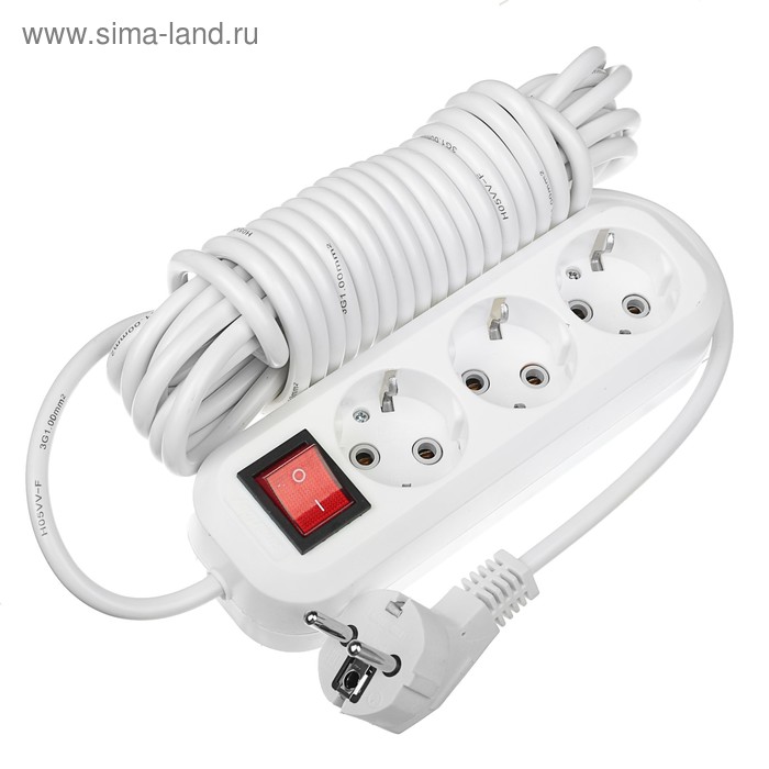 Удлинитель Smartbuy, 3 розетки, 7м, 16 А, 3600 Вт, ПВС 3х1 мм2, с з/к, с выкл., белый - Фото 1
