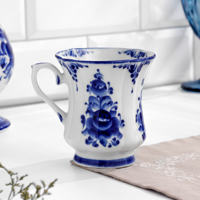 Кружка фарфор гжель «Валерьян», h=10 см, V=0.25 л, автор Ремизов В.