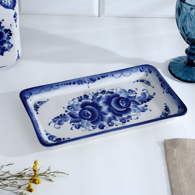 Поднос фарфор гжель «Полянка», 14.2×25×2 см