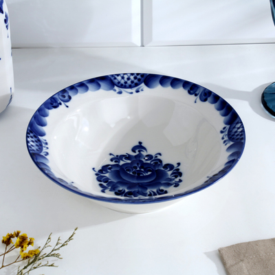 Тарелка глубокая «Трапеза», большая, d=20 см, гжель, фарфор