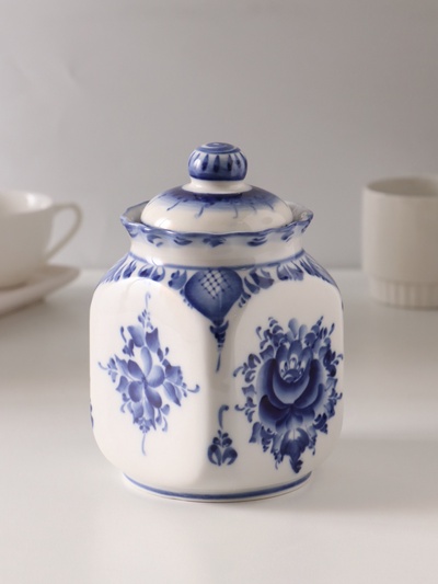 Банка для хранения сыпучих продуктов «Каскад», 16.5 см, 0.95 л, автор Шибаев С., фарфор гжель