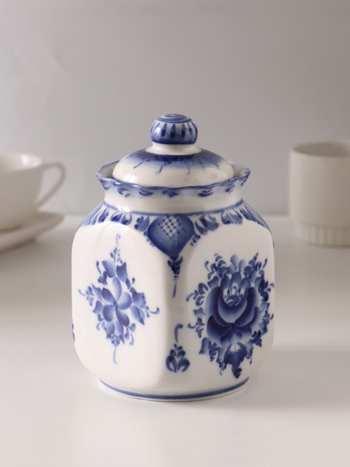 Банка для хранения сыпучих продуктов «Каскад», 16.5 см, 0.95 л, автор Шибаев С., фарфор гжель - Фото 1