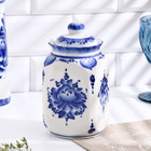 Банка для хранения сыпучих продуктов «Каскад», 1.25 л, h=19.5 см, фарфор гжель - Фото 1