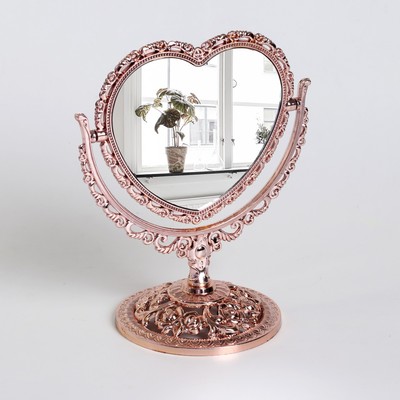 Зеркало настольное, двустороннее, с увеличением, зеркальная поверхность 10,5 × 9 см, цвет бронзовый