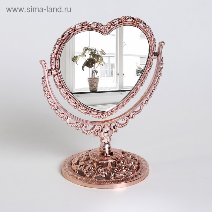 Зеркало настольное, двустороннее, с увеличением, зеркальная поверхность 10,5 × 9 см, цвет бронзовый - Фото 1