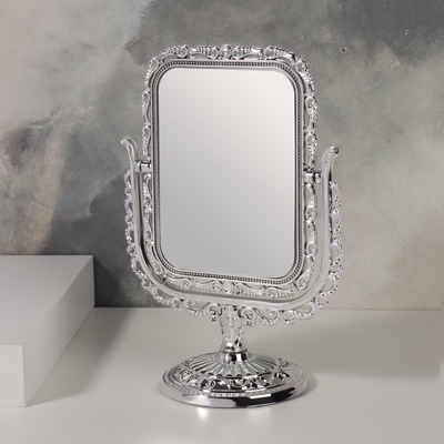 Зеркало настольное, двустороннее, с увеличением, зеркальная поверхность 9,5 × 12,5 см, цвет серебристый