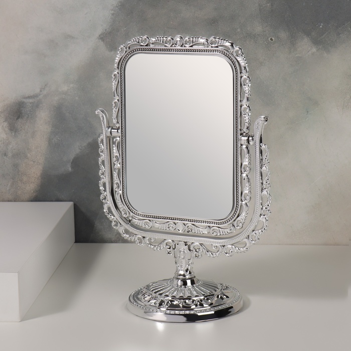Зеркало настольное, двустороннее, с увеличением, зеркальная поверхность 9,5 × 12,5 см, цвет серебристый - фото 1900911731