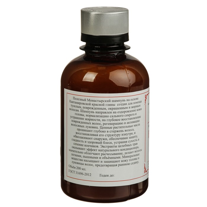 Шампунь Монастырский «Глина красная», бессульфатный 200 мл 16228